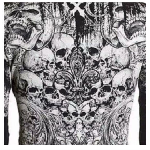 Xtreme Couture by Affliction Men's Thermal Shirt OFFERING Black Skull Biker - Picture 4 of 5